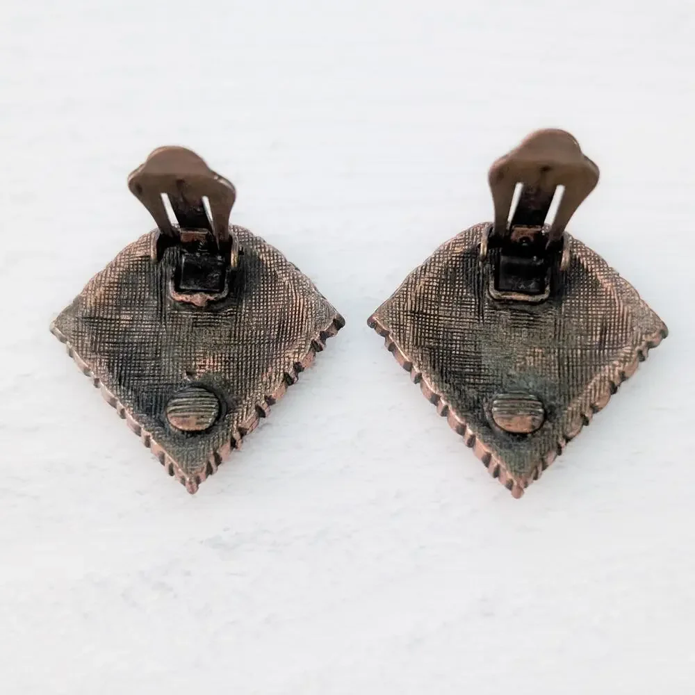 Vintage Clip On Earrings Dark Orange & Brownish Tones Statement 1 & 1/8